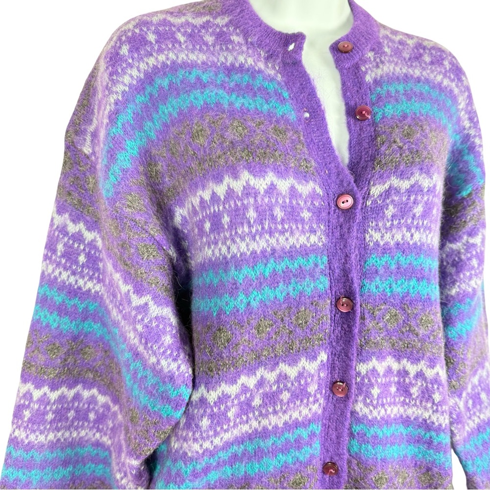 Vintage Cardo Tex Vibrant Purple Wool Cardigan Sweater - Picture 6 of 7